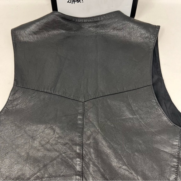 Vintage Irvine Park Men’s Black Leather Button Vest Lined Pockets Biker Size XL - Picture 10 of 14